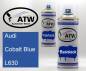 Preview: Audi, Cobalt Blue, L630: 400ml Sprühdose + 400ml Klarlack - Set, von ATW Autoteile West.